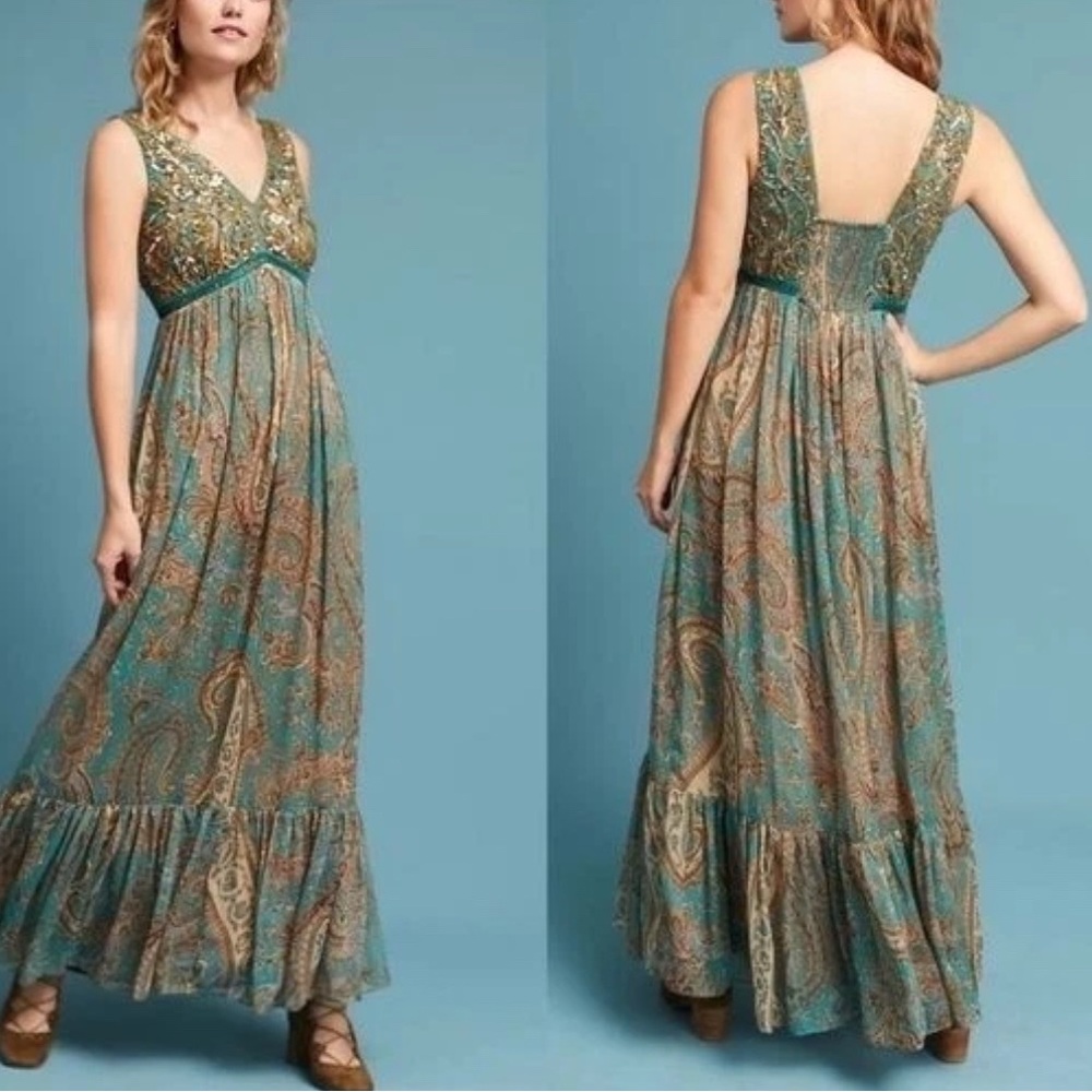 NWT Anthropologie Ranna Gill Beaded Maxi Dress 4 Whimsygoth Wedding Fairy Boho